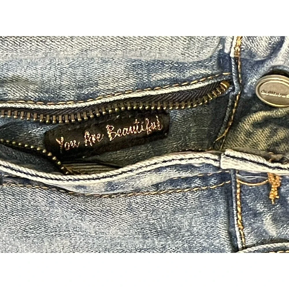 Dollhouse Women's Juniors Size 11 Blue Skinny Distressed Stone Wash Stretch Jean - Picture 3 of 7